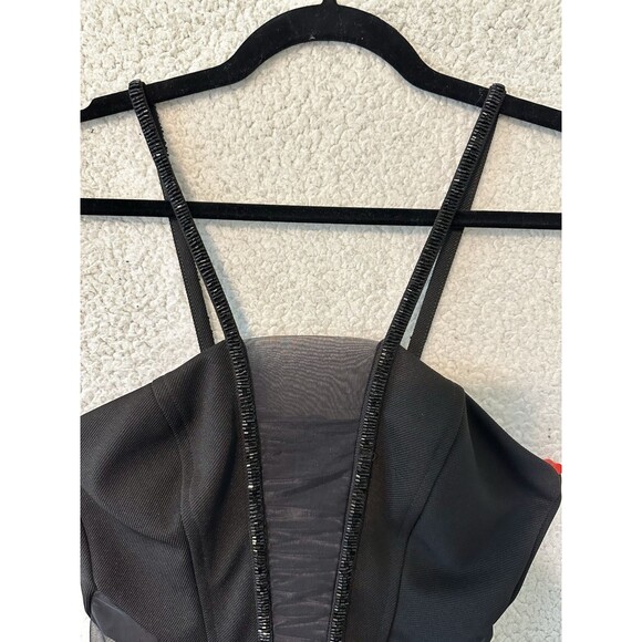 Sassy Stretchy Bodycon Strappy Little Black Dress Size PP Mesh Side Panel Detail - Picture 4 of 13